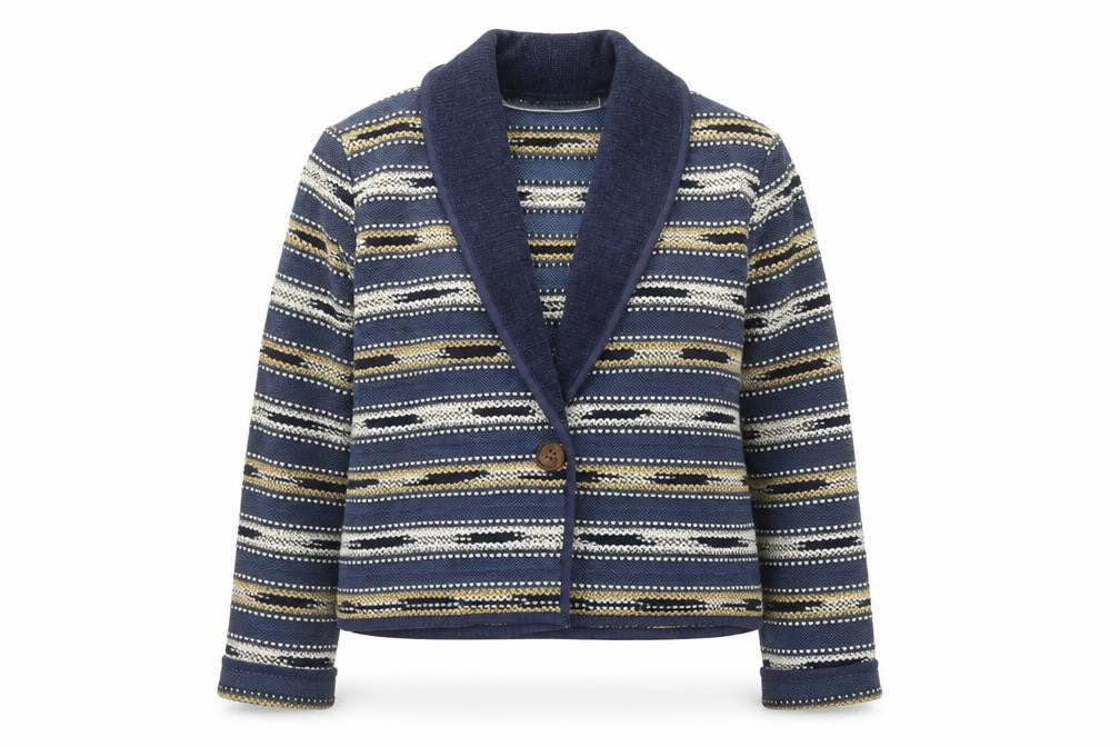 New Identity Women's Blue Striped Cotton Knit Blazer M