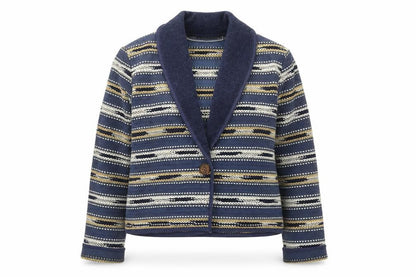 New Identity Women's Blue Striped Cotton Knit Blazer M