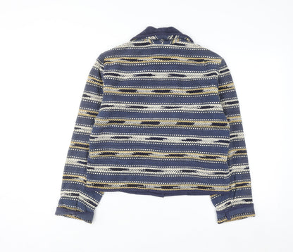 New Identity Women's Blue Striped Cotton Knit Blazer M