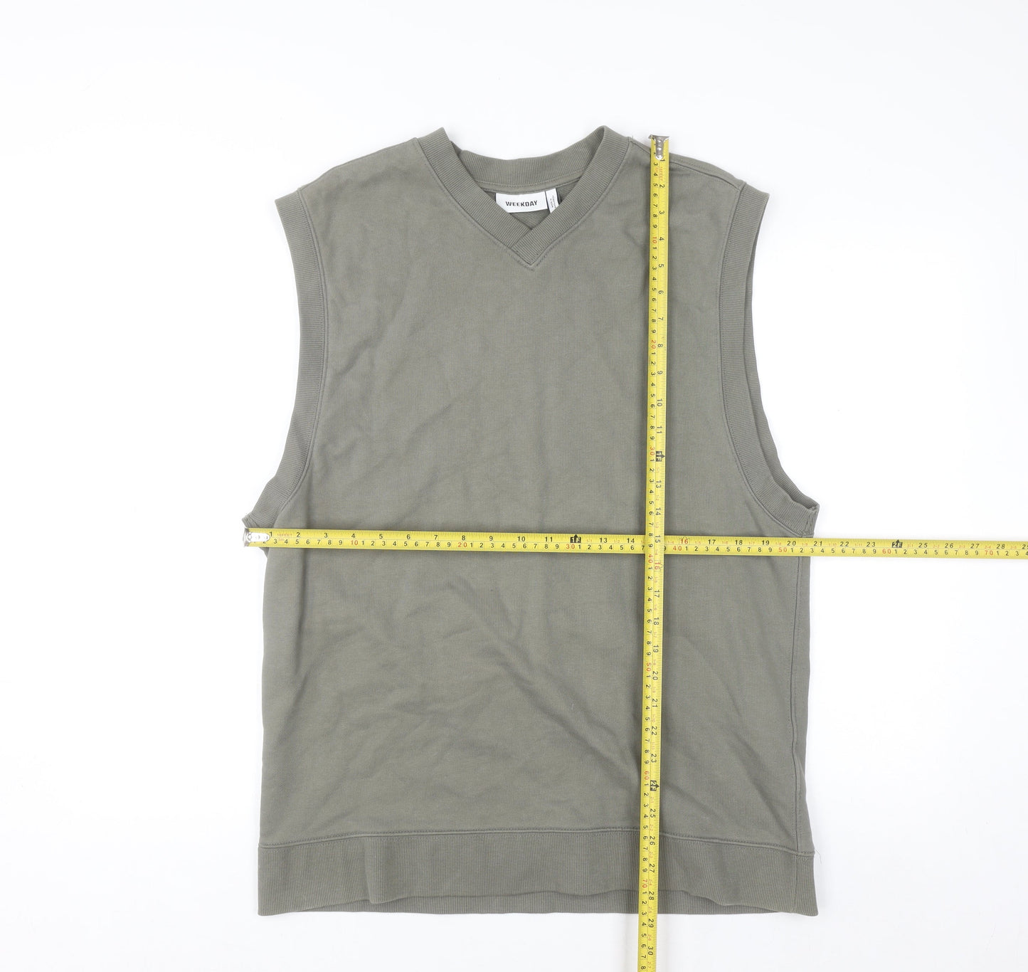Weekday Men's Green Sleeveless V-Neck Sweatshirt Vest Size M