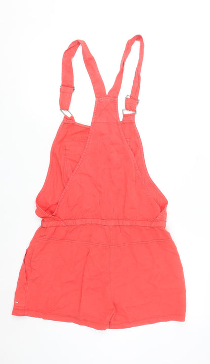 Lovestitch Women Coral Red Tencel Dungaree Playsuit Size M Adjustable Straps