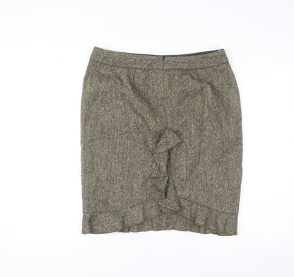 Club Monaco Women Brown Wool Tweed Knee Length Pencil Skirt Size 8