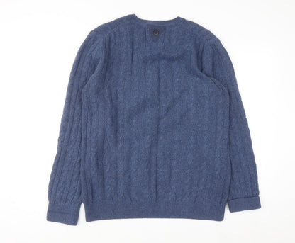 Barbour Men's Blue Wool Cotton Cable Knit Jumper Size L
