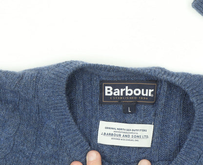 Barbour Men's Blue Wool Cotton Cable Knit Jumper Size L