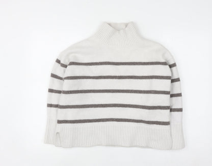 The White Company Women’s White Striped Roll Neck Wool Jumper XL