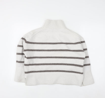 The White Company Women’s White Striped Roll Neck Wool Jumper XL