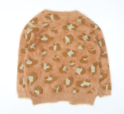 FARM Womens Brown Leopard Fluffy Open Knit Cardigan M