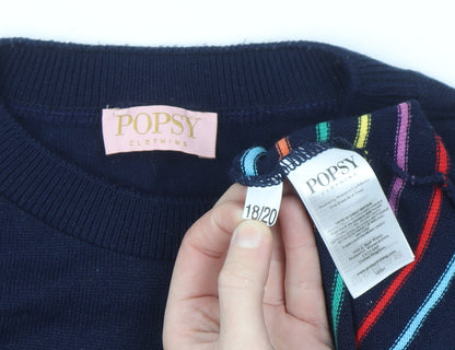 Popsy Women’s Navy Multicoloured Striped Pullover Jumper Size 18/20