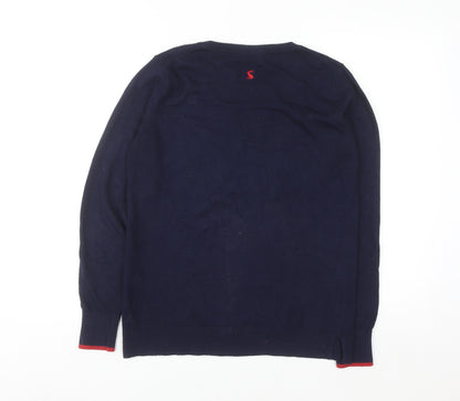 Joules Womens Blue Christmas Dog Sequin Jumper Size 10