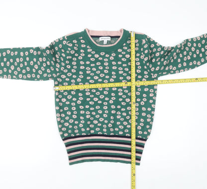 Emily and Fin Women's Green Floral Knit Jumper UK 10 Small Long Sleeve