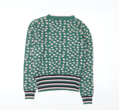 Emily and Fin Women's Green Floral Knit Jumper UK 10 Small Long Sleeve