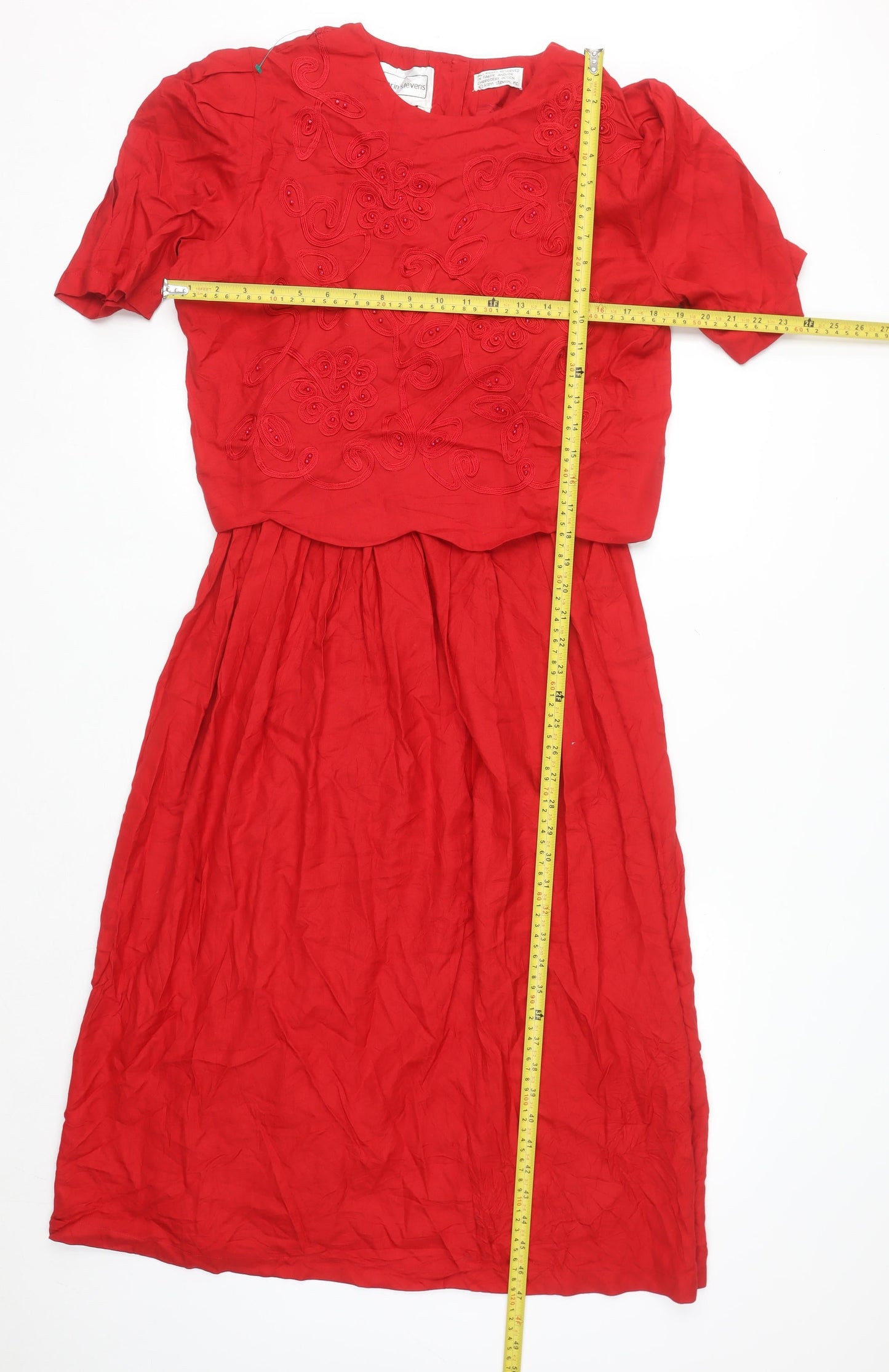 Karin Stevens Women Red Size 8 Fit & Flare Midi Dress Vintage Embroidered