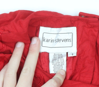 Karin Stevens Women Red Size 8 Fit & Flare Midi Dress Vintage Embroidered