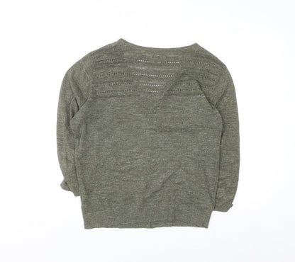 Fat Face Womens Green Cotton V-Neck 3/4 Sleeve Cardigan Size 12