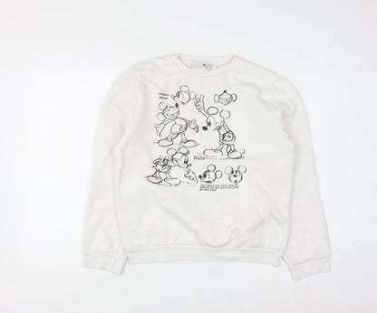 Disney Women White Mickey Mouse Print Pullover Sweatshirt Size 10/12