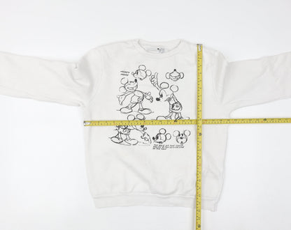 Disney Women White Mickey Mouse Print Pullover Sweatshirt Size 10/12