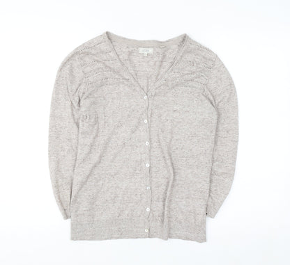 Fat Face Womens Beige Cotton Knit Cardigan UK 12 V-Neck Long Sleeve