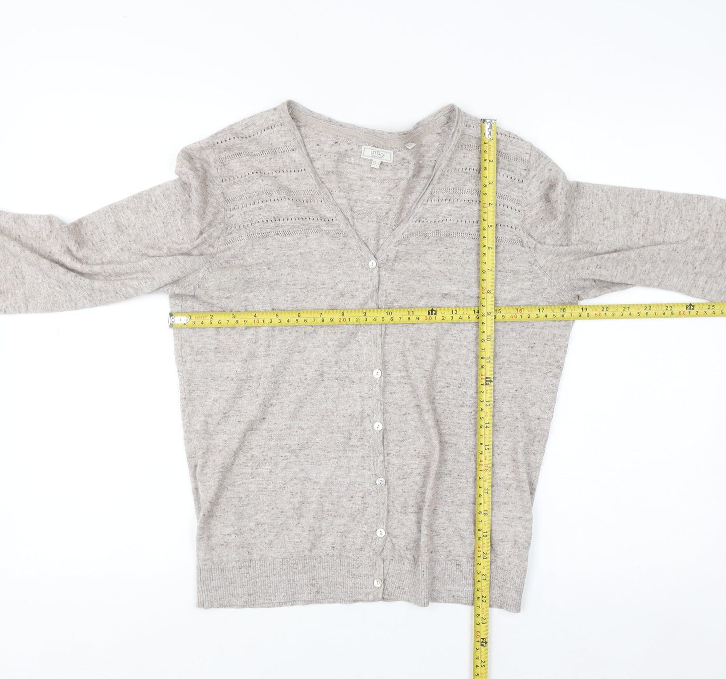Fat Face Womens Beige Cotton Knit Cardigan UK 12 V-Neck Long Sleeve