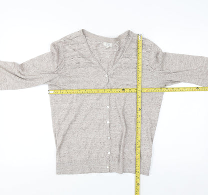 Fat Face Womens Beige Cotton Knit Cardigan UK 12 V-Neck Long Sleeve