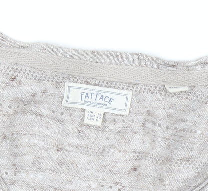 Fat Face Womens Beige Cotton Knit Cardigan UK 12 V-Neck Long Sleeve