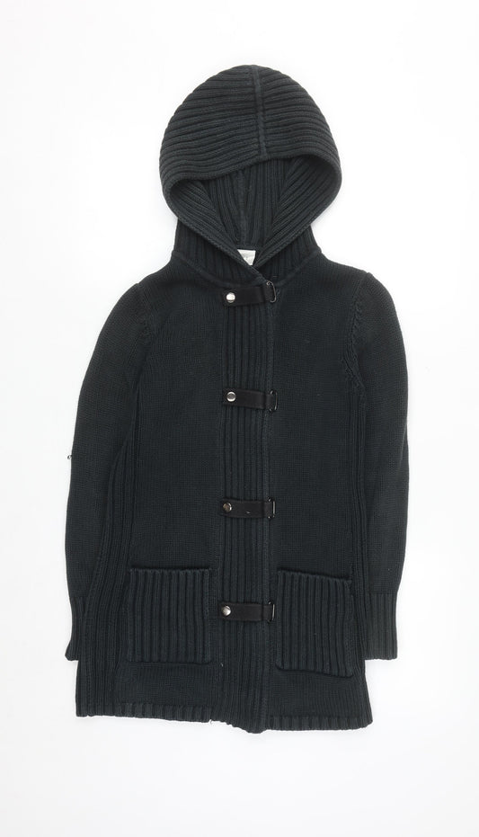 Next Petite Women's Black Chunky Knit Hooded Cardigan Small