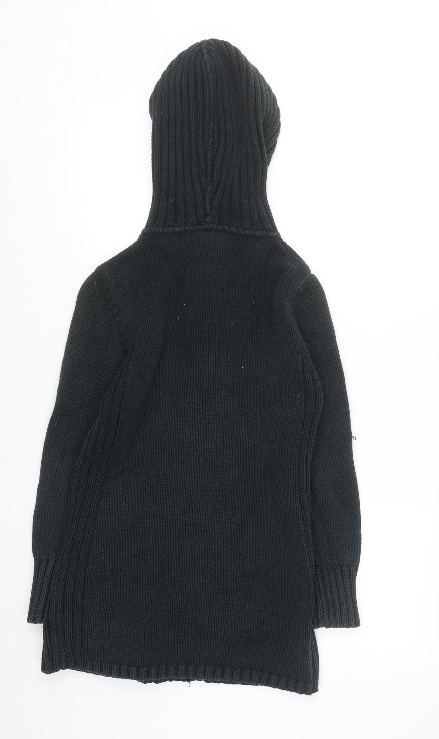 Next Petite Women's Black Chunky Knit Hooded Cardigan Small