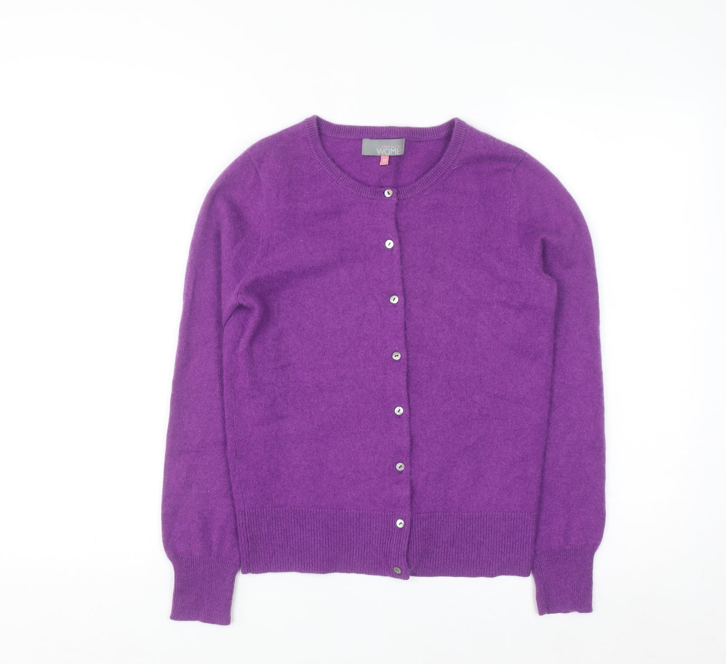 John Lewis Women Purple Cashmere Cardigan Size 12 Crew Neck