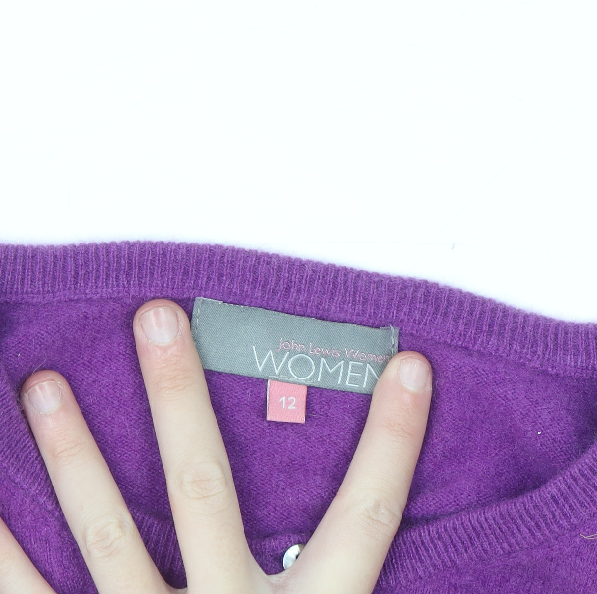 John Lewis Women Purple Cashmere Cardigan Size 12 Crew Neck