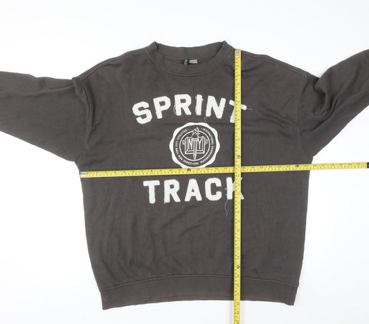 H&M Divided Women's Grey Pullover Sweatshirt Size 12 Sprint Track Graphic