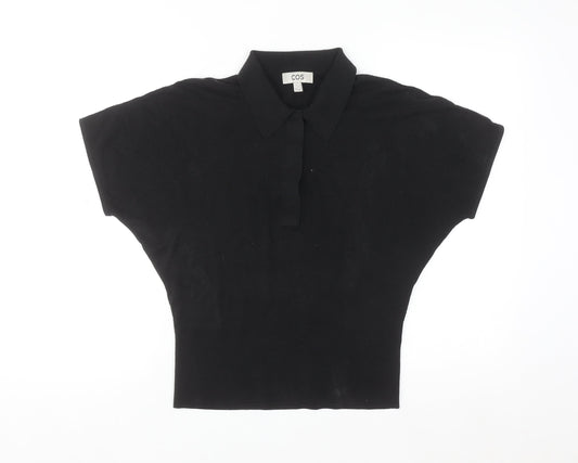 COS Women's Black Collared Short Sleeve Polo Top S