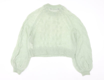 Bimba Y Lola Womens Green Mohair Wool Open Knit Jumper Size M