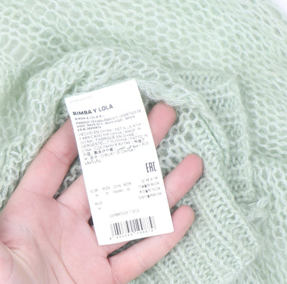 Bimba Y Lola Womens Green Mohair Wool Open Knit Jumper Size M