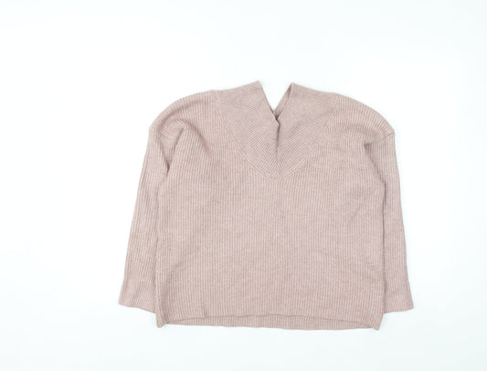 Next Petite Women’s Pink V-Neck Ribbed Pullover Jumper Size M