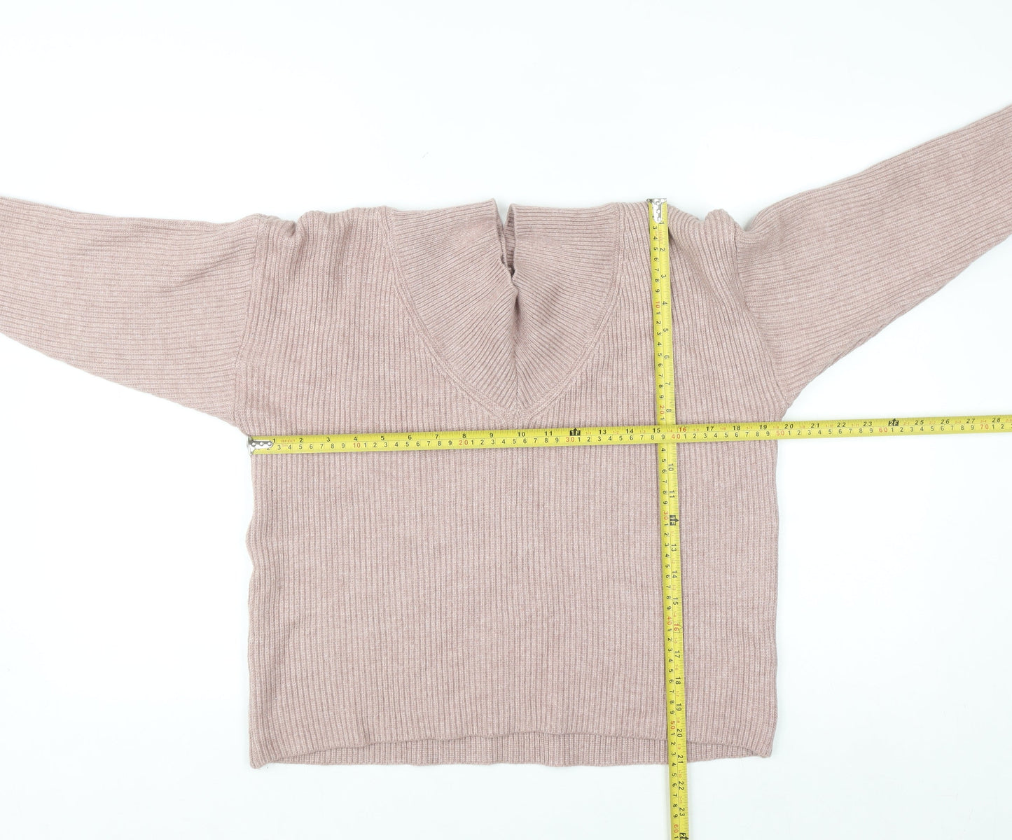 Next Petite Women’s Pink V-Neck Ribbed Pullover Jumper Size M