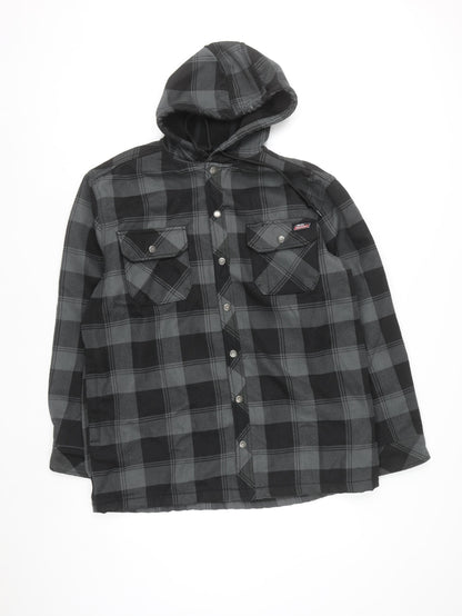Dickies Mens Grey Check Hooded Flannel Jacket L 42-44 Workwear Style