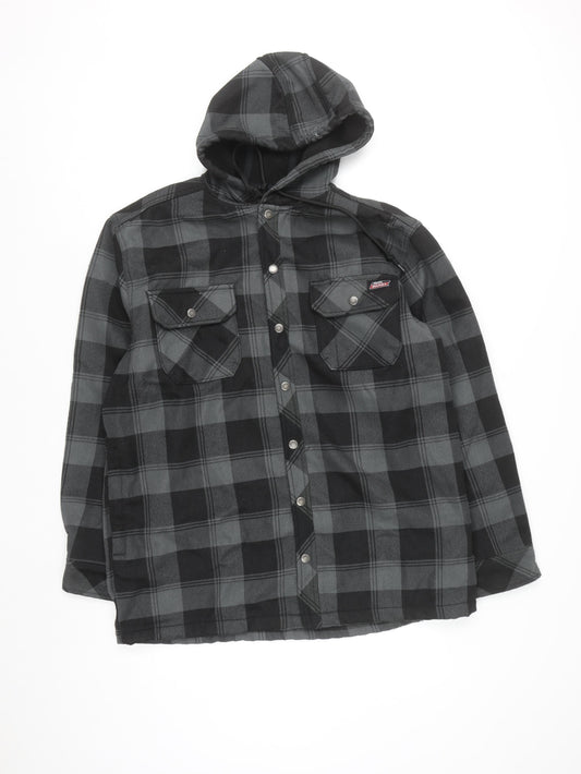 Dickies Mens Grey Check Hooded Flannel Jacket L 42-44 Workwear Style