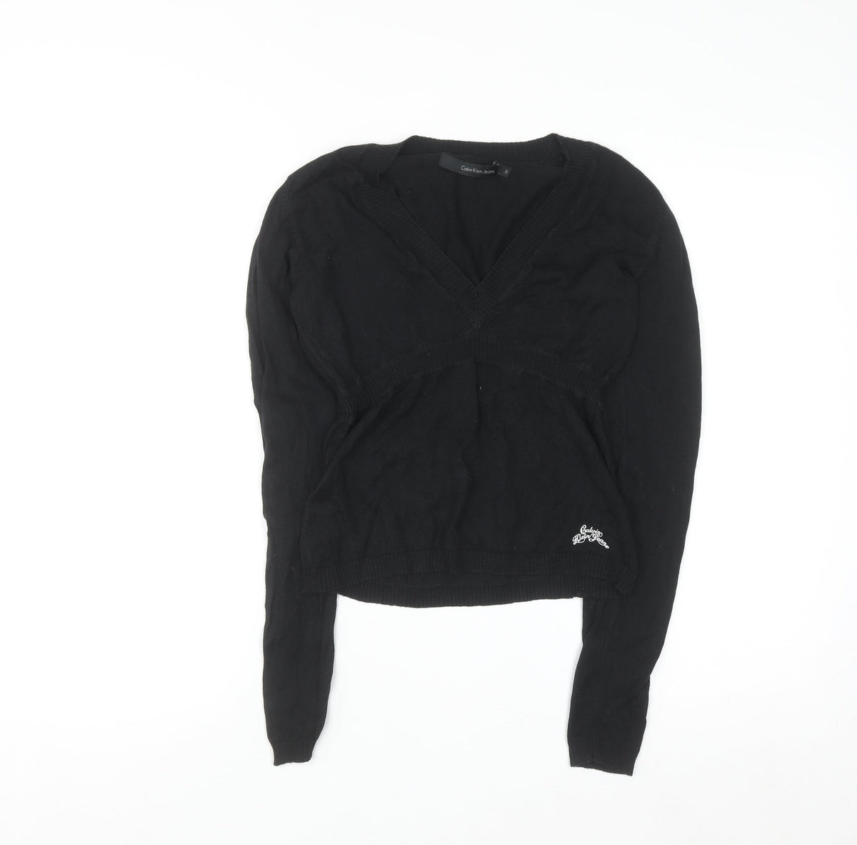Calvin Klein Jeans Women's Black V-Neck Knit Jumper Size S