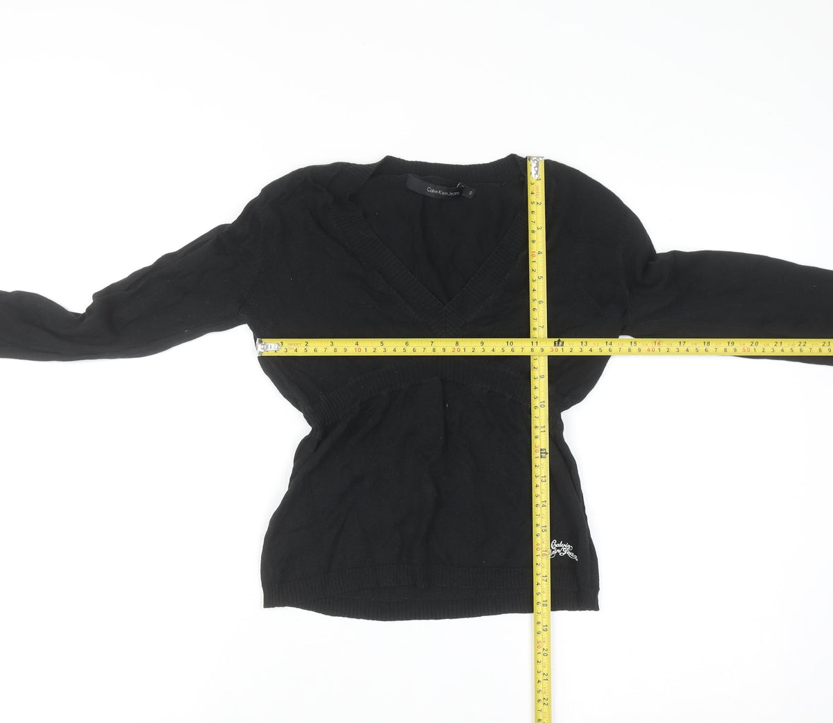 Calvin Klein Jeans Women's Black V-Neck Knit Jumper Size S