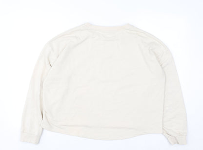 River Island Women Beige Cotton Blend Pullover Sweatshirt M