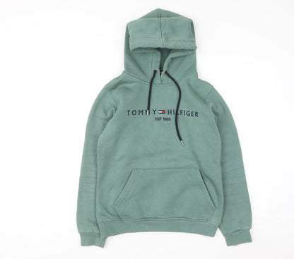 Tommy Hilfiger Men's Green Pullover Hoodie Size M Logo Fleece