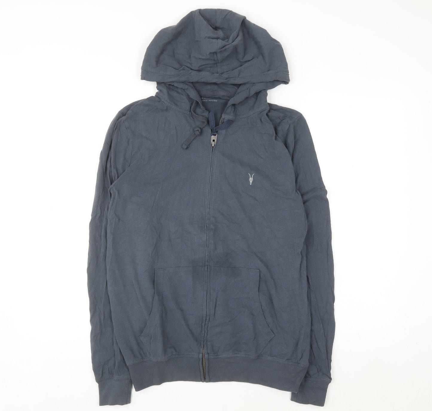 AllSaints Men's Blue Full Zip Hoodie Medium Lightweight Cotton
