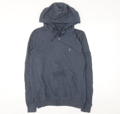 AllSaints Men's Blue Full Zip Hoodie Medium Lightweight Cotton