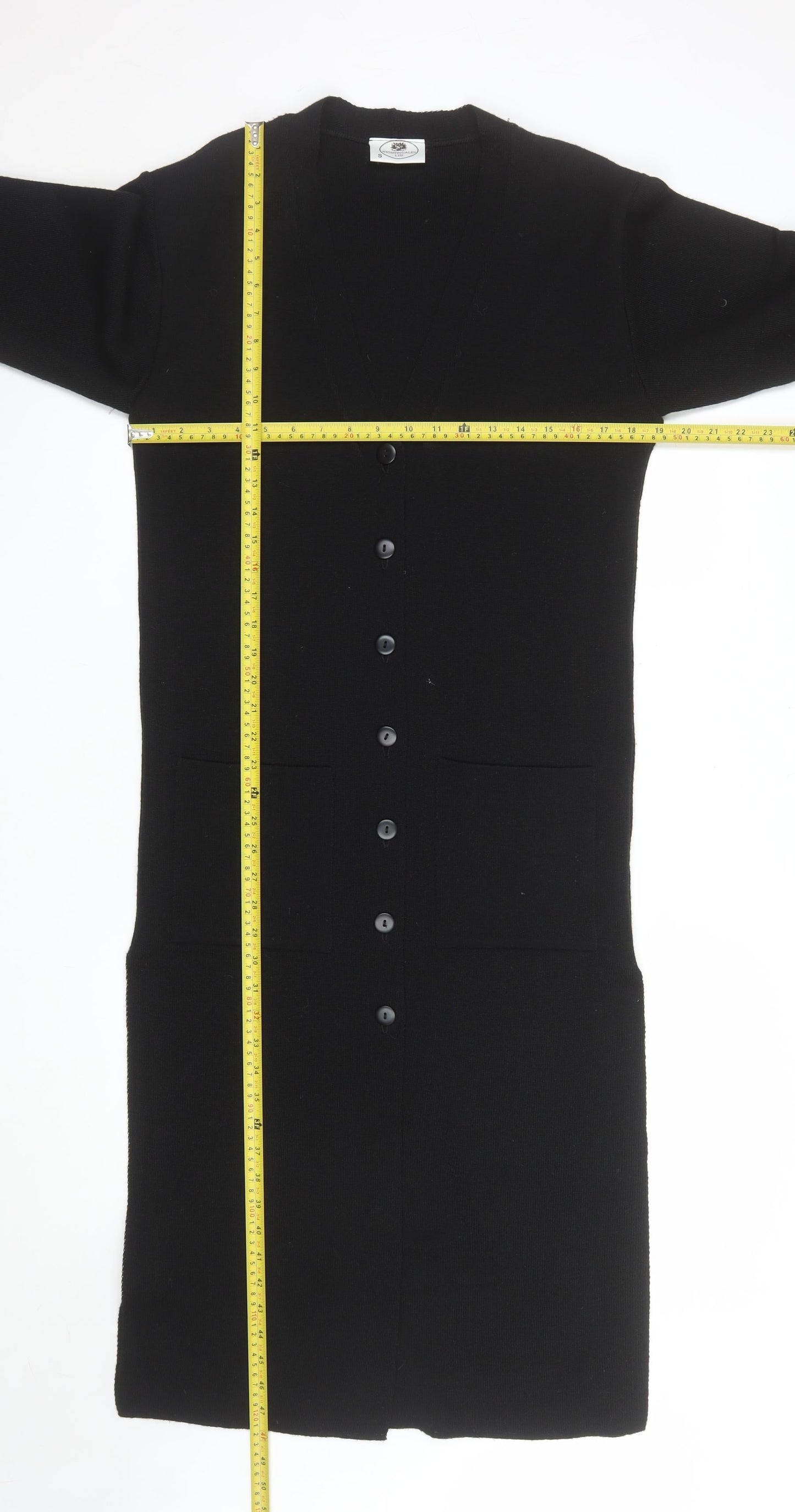 Nightingales LTD Women’s Black V-Neck Wool Blend Long Cardigan Size S
