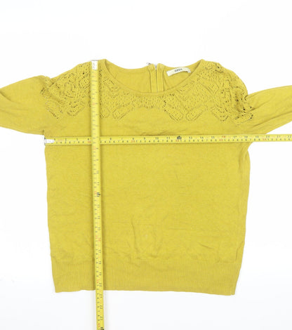 Oasis Women Yellow Knit Cotton Viscose Jumper S Crew Neck