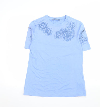 Ermanno Scervino Women Blue Embroidered Cotton T-Shirt UK 14