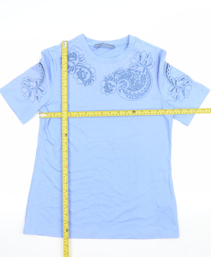 Ermanno Scervino Women Blue Embroidered Cotton T-Shirt UK 14