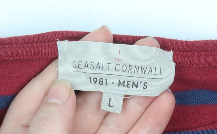 Seasalt Cornwall Men's Red Navy Striped Cotton Sailor Shirt L