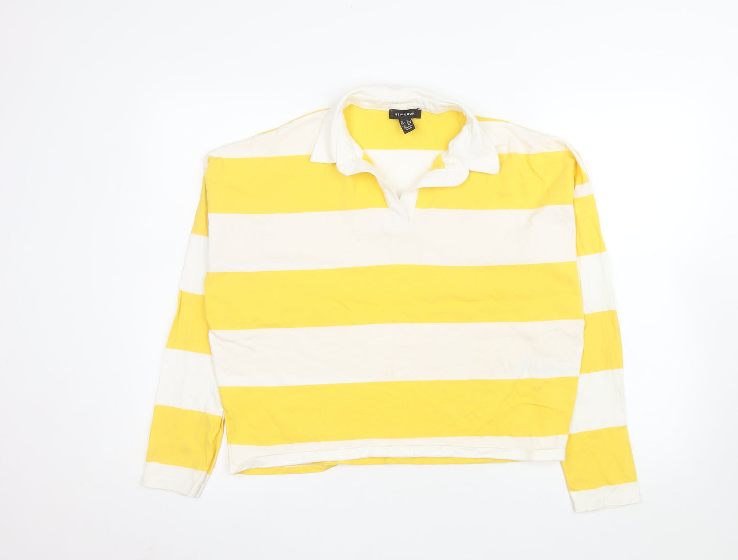 New Look Women's Yellow White Striped Long Sleeve Polo Top UK 12