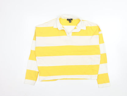New Look Women's Yellow White Striped Long Sleeve Polo Top UK 12