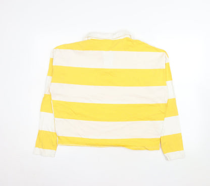 New Look Women's Yellow White Striped Long Sleeve Polo Top UK 12